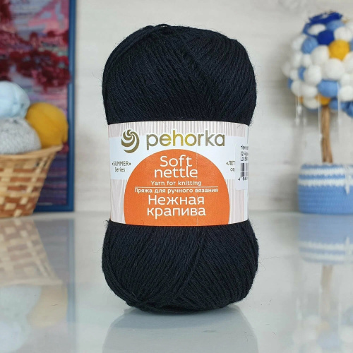 Купить пряжу ПЕХОРСКИЙ ТЕКСТИЛЬ Нежная крапива цвет 02-Чёрный производства фабрики ПЕХОРСКИЙ ТЕКСТИЛЬ